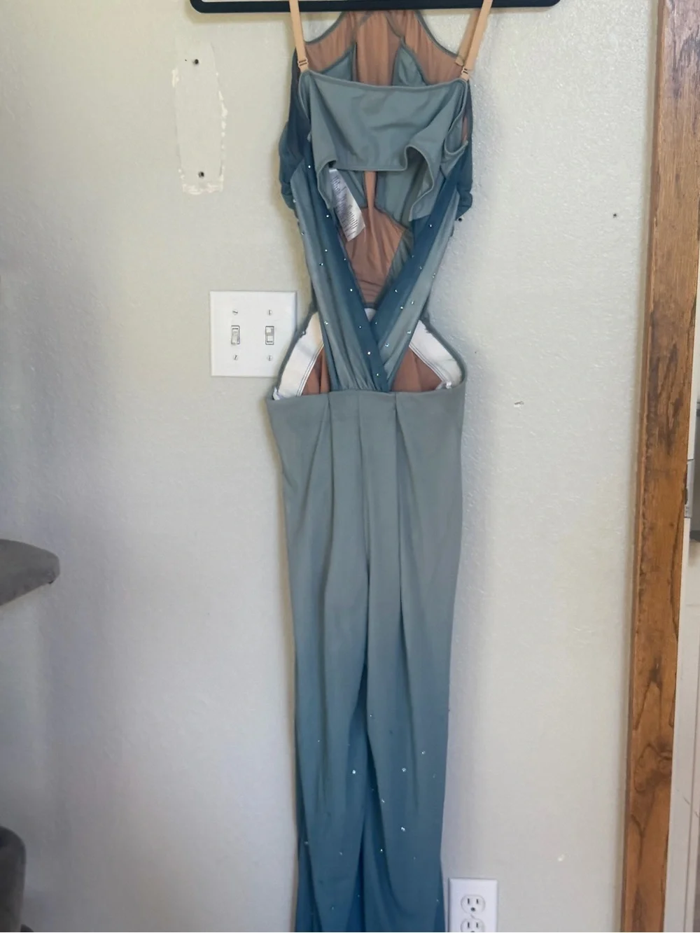 Elegant Teal Ombre Halter Pantsuit Costume